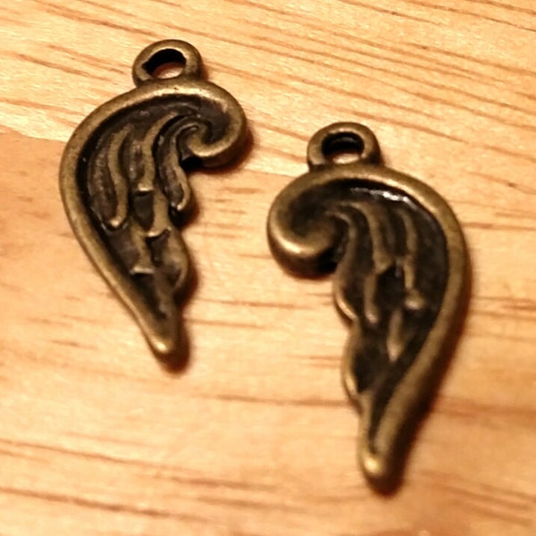 Angel Wings - 24 pc.- Feather Wing Charms - Angel Wing Charms - Antique Bronze Charms - Bronze Wing Charms - Lead Free - Wings