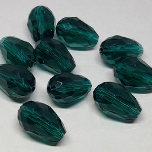 Teardrop Glass Beads Qty. 10 Faceted Dark Turquoise Beads Sun Catcher Beads Drop Beads 14mm Teardrop Beads Green Tear Drop Beads image 5