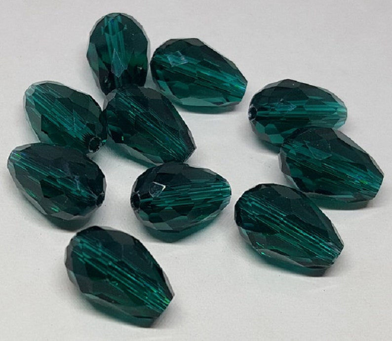 Teardrop Glass Beads Qty. 10 Faceted Dark Turquoise Beads Sun Catcher Beads Drop Beads 14mm Teardrop Beads Green Tear Drop Beads image 5