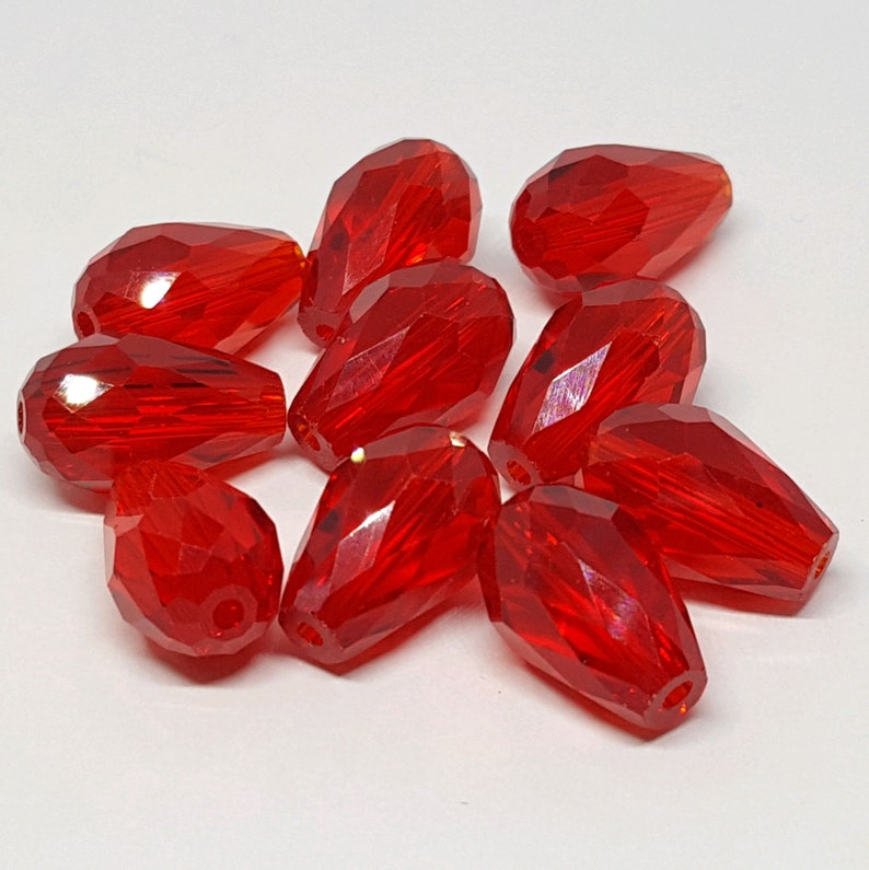 Teardrop Glass Beads Qty. 10 Faceted Red Beads Sun Etsy