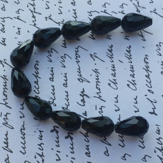 Teardrop Glass Beads Qty. 10 Faceted Black Beads Sun Catcher Beads