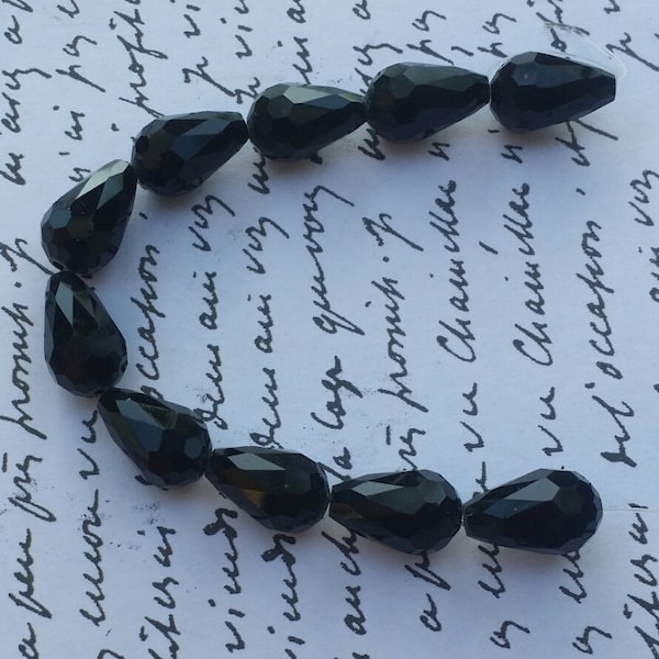 Teardrop Glass Beads - Qty. 10 - Faceted Black Beads - Sun Catcher Beads - Drop Beads - 14mm Teardrop Beads - Black Tear Drop Beads