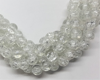 Crackle Glass Beads - 8mm - Approx. 48 Beads - Clear Crackle Glass Beads - Clear Crackle Beads
