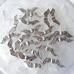 Angel Wings - 100 pcs. - Lead Free - Antique Silver - Fancy - Tibetan Style - Angel Wing Beads - Wings