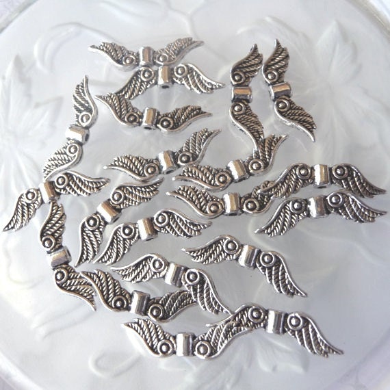 Angel Wings - 100 pcs. - Lead Free - Antique Silver - Fancy - Tibetan Style - Angel Wing Beads - Wings