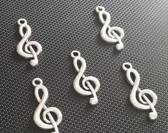 Treble Clef Charms - Qty. 10 - Antique Silver Charms - Music Charms - Treble Clef Pendant