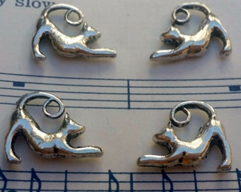 Cat Charms - 4 pc. -  Arched Cat - 3D Cat - Kitty Charms -  Antique Silver - Tibetan Charms - Animal Charms