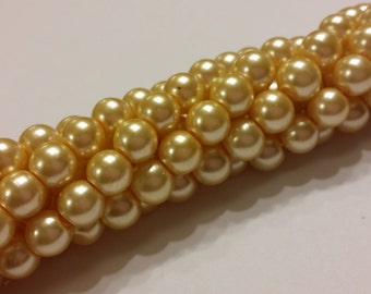 Glass Pearl Beads - 42 pc - Butter Cream - Lemon Chiffon - Lt. Gold - 8mm - Round - Dyed