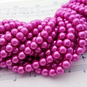 Glass Pearl Beads 42 pc Magenta Pearl Beads 8mm Round Dyed Magenta Pink Pearls image 1