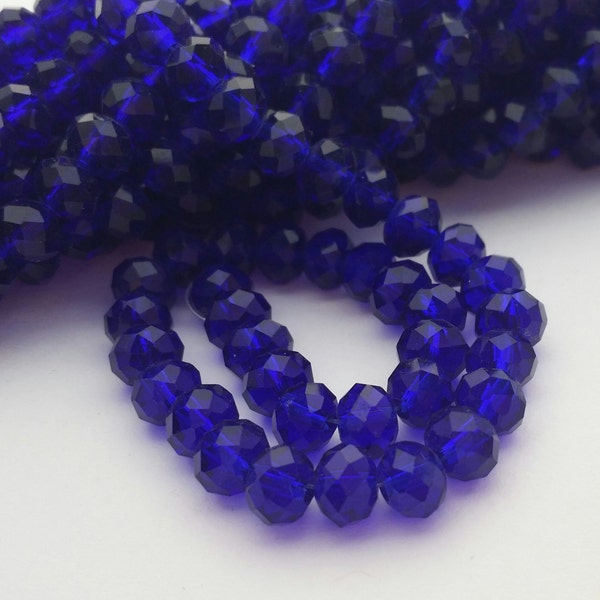 Glass Beads - 42 pcs - Dark Cobalt Blue Beads - Faceted - 6mm x 4mm - Rondelles - Blue Glass Beads