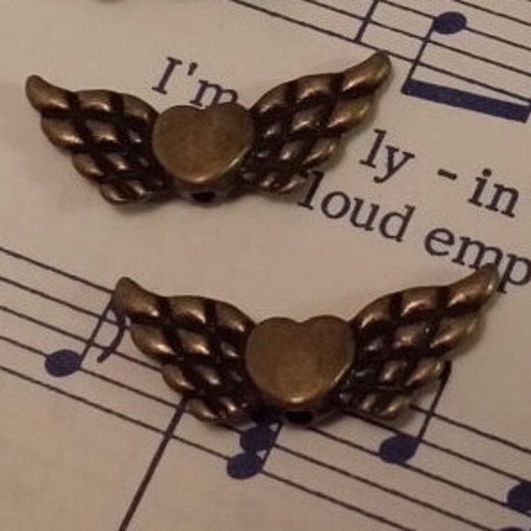 Angel wings - 6 pcs. - Antique Bronze Wings - Heart Angel Wings - Bronze Wings - Bronze Angel Wings