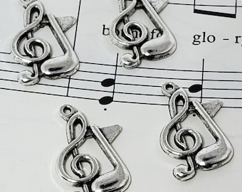 Treble Clef Charms - Qty. 10 - Antique Silver Charm - Treble Clef Pendant - Music Note Charm - Silver Note Charm - Silver Music Charm