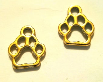Gold Paw Print Charm - 50 pcs. - Gold Paw Prints - Gold Dog Charms - Cat Charms - Animal Charms -  Dog Paw Charm - Paw Charm - Cat Paw Charm