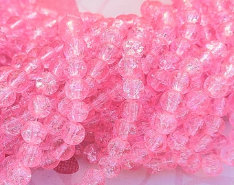 Crackle Glass Beads - 6mm -  65 Beads - Pink Crackle Glass Beads - Pink Crackle  Bead - 6mm Crackle Glass Beads