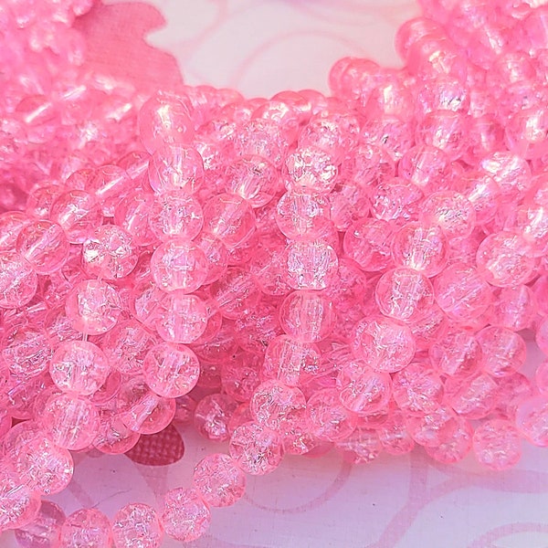 Crackle Glass Beads - 6mm -  65 Beads - Pink Crackle Glass Beads - Pink Crackle  Bead - 6mm Crackle Glass Beads