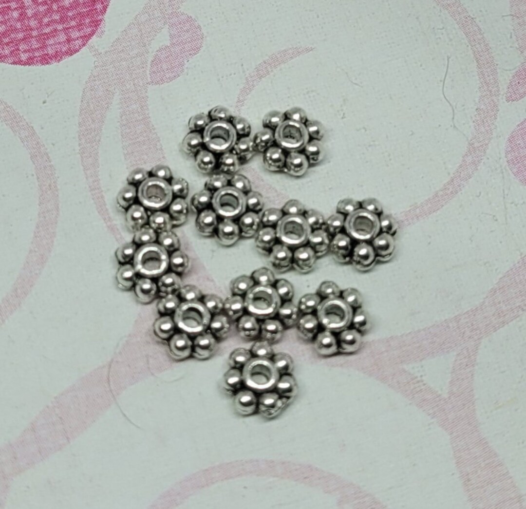 Daisy Spacers 100 Pc. 5mm Spacers 1.2mm Hole Flower Spacers Tibetan Silver Antiqued Lead and