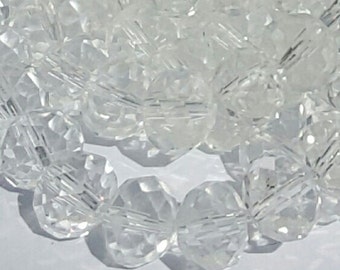 10mm Glass Beads - 30 pcs - 10mm Clear Beads - Faceted Glass Beads - 10mm x 7mm - Rondelles - Clear faceted Beads