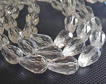 Teardrop Glass Beads - Qty. 10 - Faceted Clear Beads - Sun Catcher Beads - Drop Beads - 14mm x 10mm x 1.5mm