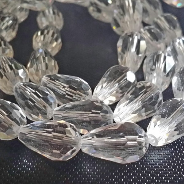 Teardrop Glass Beads - Qty. 10 - Faceted Clear Beads - Sun Catcher Beads - Drop Beads - 14mm x 10mm x 1.5mm