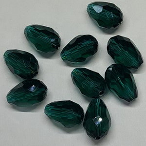 Teardrop Glass Beads Qty. 10 Faceted Dark Turquoise Beads Sun Catcher Beads Drop Beads 14mm Teardrop Beads Green Tear Drop Beads image 7
