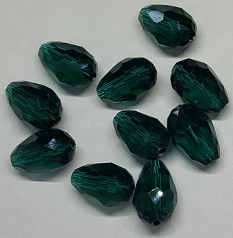 Teardrop Glass Beads Qty. 10 Faceted Dark Turquoise Beads Sun Catcher Beads Drop Beads 14mm Teardrop Beads Green Tear Drop Beads image 7