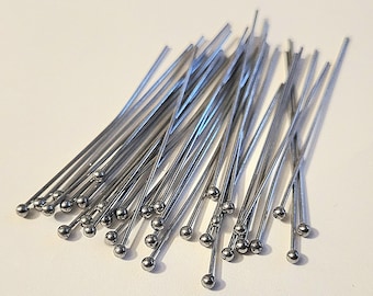 Ball Headpins - 50 pcs. - 40 mm ball headpins - 304 Stainless Steel Head Pins -  0.7 mm - 21 gauge headpins - 2mm Ball - Long Ball Headpins