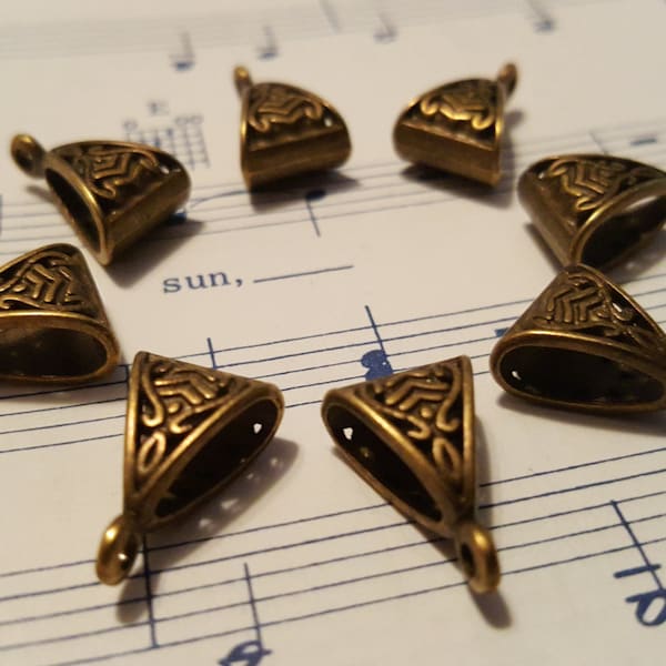 Bronze Bails - 15 pcs - Tibetan Bail - Celtic Bails - Lead Free - Cadmium Free - Bronze Triangle Bails - Celtic Bails - Antique Bronze Bails