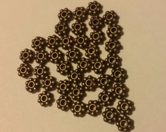 Daisy Spacers -  100 pcs. - 4.5mm - 1mm hole - Tibetan - Antiqued Bronze  - Bronze Daisy Spacers - Lead Free - Cadmium Free