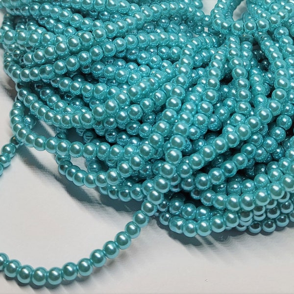 4mm Glass Pearls - Approx. 200 pcs - Aqua Glass Pearls - Aquamarine - Light Turquoise Beads - Round - Aqua Pearl Beads - Aquamarine Pearls