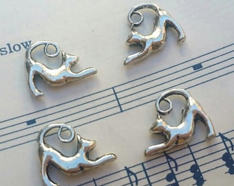 Cat Charms - 10 pc. -  Arched Cat - 3D Cat - Kitty Charms -  Antique Silver - Tibetan Charms - Animal Charms