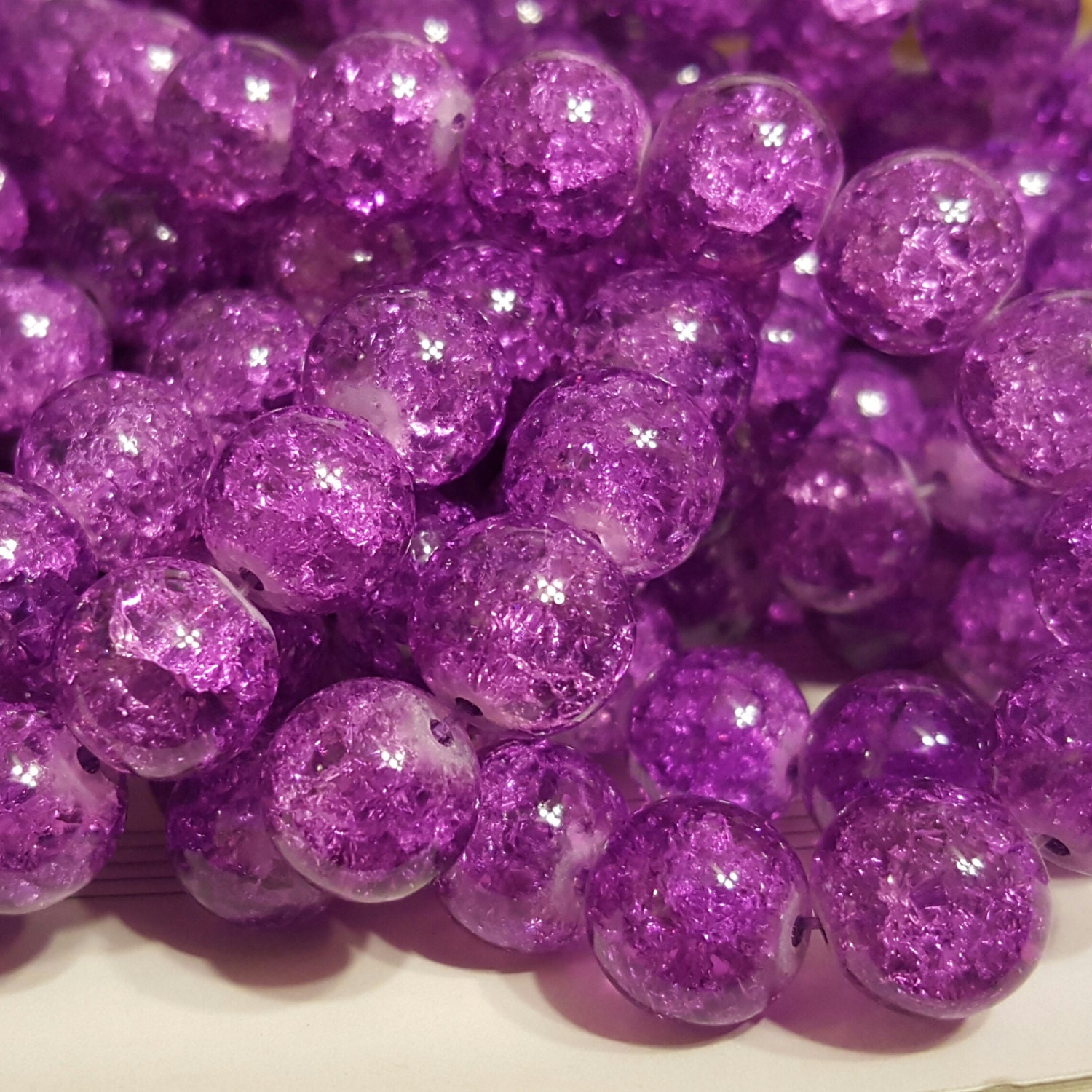Crackle Glass Beads 12mm 20 Beads Purple Crackle Glass Etsy