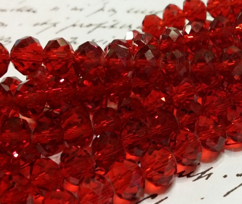 Glass Beads Red Faceted Beads 6mm X 4mm Red Glass Beads Etsy