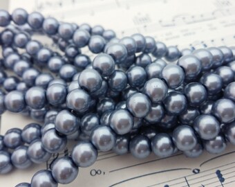 STRAND GREY PEARL ROUND GLASS BEADS APPROX 110 BEADS 8mm~Bracelet~Necklace 78D STRAND GREY PEARL ROUND GLASS BEADS APPROX 110 BEADS 8mm~Bracelet~Necklace 78D