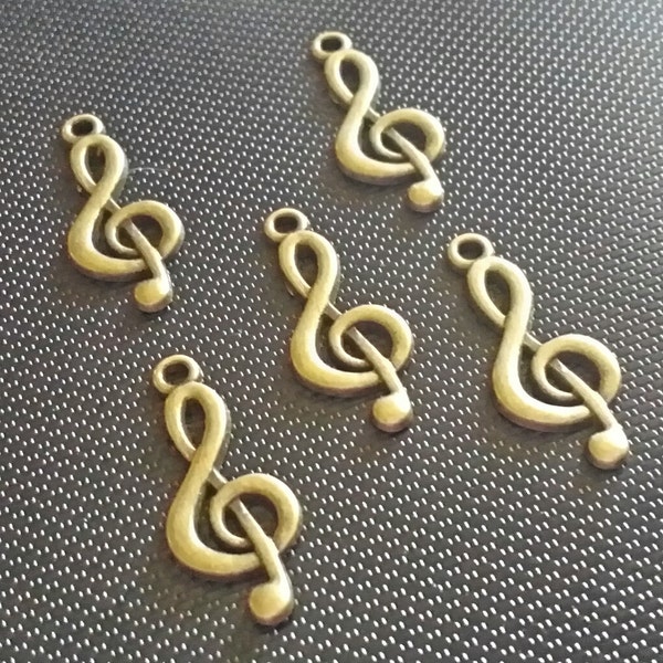 Treble Clef Charms - Qty. 10 - Antique Bronze Charms - Music Charms