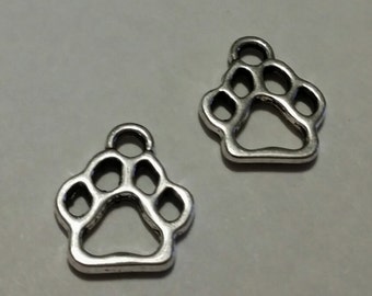 Paw Print Charms - 50 pcs. - Silver Paw Prints - Silver Dog Charms - Cat Charms - Animal Charms -  Dog Paw Charm - Paw Charm - Cat Paw Charm