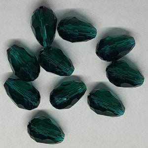 Teardrop Glass Beads Qty. 10 Faceted Dark Turquoise Beads Sun Catcher Beads Drop Beads 14mm Teardrop Beads Green Tear Drop Beads image 3