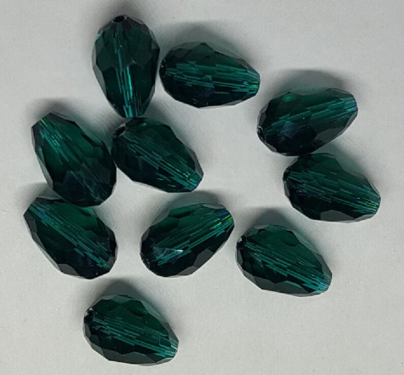 Teardrop Glass Beads Qty. 10 Faceted Dark Turquoise Beads Sun Catcher Beads Drop Beads 14mm Teardrop Beads Green Tear Drop Beads image 3