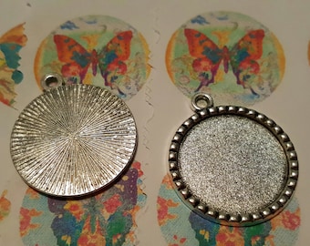 25mm Cabochon Tray - 10 pc. - 25mm Tray Size - Round Cabochon Tray - Cabochon Base - Antique Silver Tray - Cabochon Base Setting
