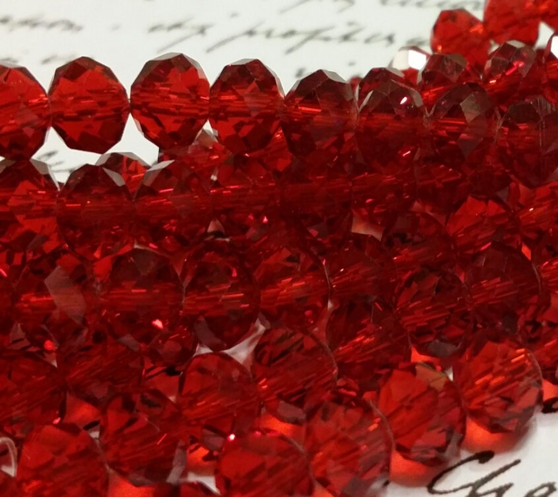 Glass Beads Red Faceted Beads 6mm x 4mm Red Glass Etsy