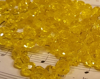 Glass Beads - 30 pcs - 10mm x 10mm - Yellow Glass Beads  - Yellow Beads - Yellow Faceted Beads - Yellow Round bead - 10mm Yellow Beads