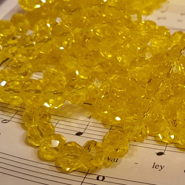 Glass Beads - 30 pcs - 10mm x 10mm - Yellow Glass Beads  - Yellow Beads - Yellow Faceted Beads - Yellow Round bead - 10mm Yellow Beads