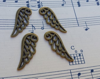 Wing Charms - 10pc. - Angel Wing Charms - Lead Free - Lead Free Charms - Antiqued Bronze Wings - Bronze Wing Charms