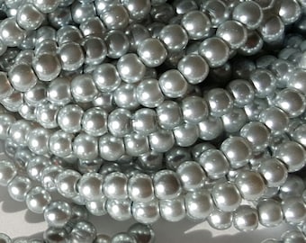 4mm Silver Glass Pearls - 210pcs. - Silver Pearls - Silver Pearl Beads - 4mm Pearl Beads - 4mm Silver Pearls - Wedding Pearls