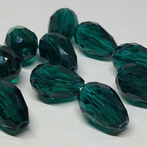 Teardrop Glass Beads Qty. 10 Faceted Dark Turquoise Beads Sun Catcher Beads Drop Beads 14mm Teardrop Beads Green Tear Drop Beads image 2