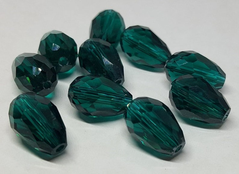 Teardrop Glass Beads Qty. 10 Faceted Dark Turquoise Beads Sun Catcher Beads Drop Beads 14mm Teardrop Beads Green Tear Drop Beads image 2