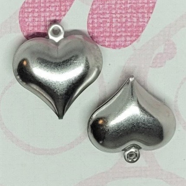 Puffy Heart Charms - 10 pcs. - Hollow Heart Charms - Silver Heart Charms - Stainless Heart Charm - Heart Charms  - Silver Hearts - Charms