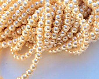 4mm Glass Pearls - Approx. 200 pcs - Butter Cream Beads - Lemon Chiffon - Yellow Pearl Beads - Lt. Gold - Round - Dyed - Glass Pearl Beads