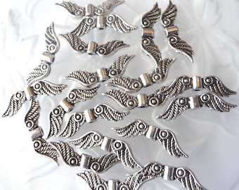 Angel Wings - 50 pcs. - Lead Free - Antique Silver - Fancy - Tibetan Style - Silver Angel Wings - Angel Wing Beads - Wings