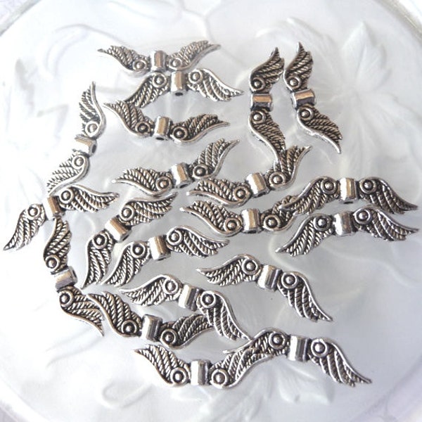 Angel Wings - 50 pcs. - Lead Free - Antique Silver - Fancy - Tibetan Style - Silver Angel Wings - Angel Wing Beads - Wings