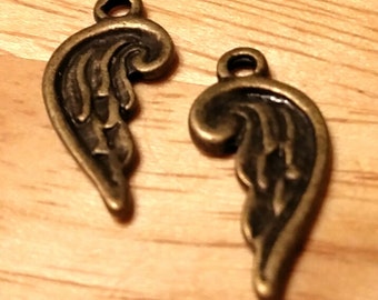 Angel Wings - 10 pc.- Feather Wing Charms - Angel Wing Charms - Antique Bronze Charms - Bronze Wing Charms - Lead Free - Wings